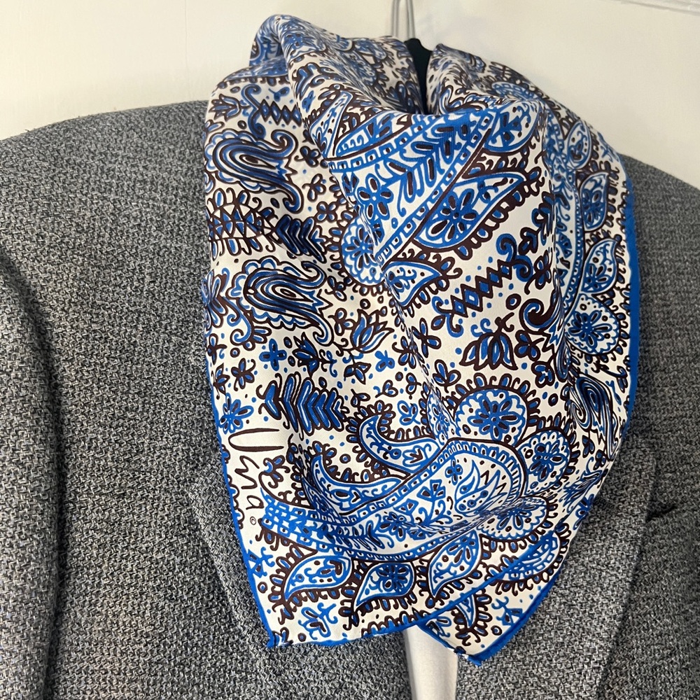 Vintage Blue and Brown Paisley Silk Scarf